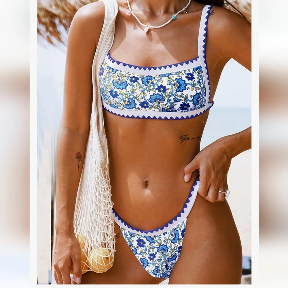 Sexy Thong Bikini Ditsy Floral Color Blue/white sz‎ S